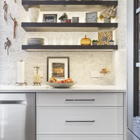 Three Drawer Base Cabinet with Custom Floating Shelves