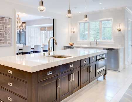 Thickened Edge Mitered Island Countertop with Built-In Microwave