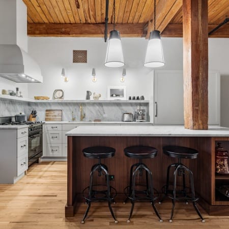 Open Concept Kitchen, Island with Shelves