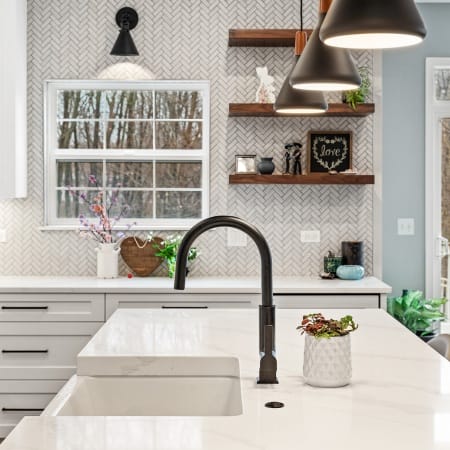 Two Inch Floating Shelves, Sconce Over Sink