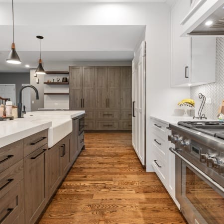Farmhouse Sink and Hardwood Flooring
