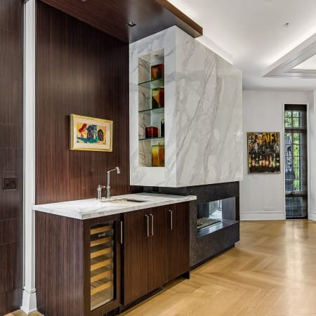 Wet Bar with Wine Chiller and Gas Fireplace