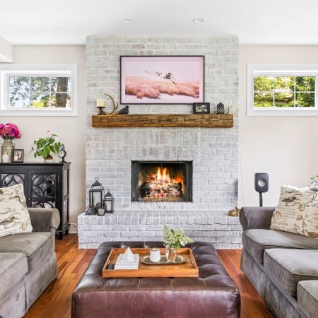 White Washed Brick Fireplace