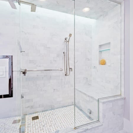 Custom Cut Out and Shower Bench with Basket Weave Floor Tile