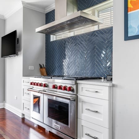 Blue Herringbone Subway Tile