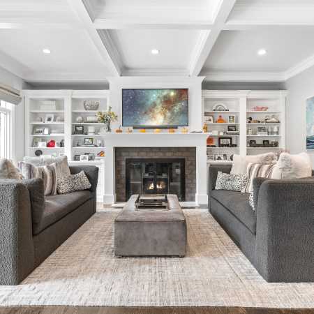 Built-In Shelving and Custom Fireplace