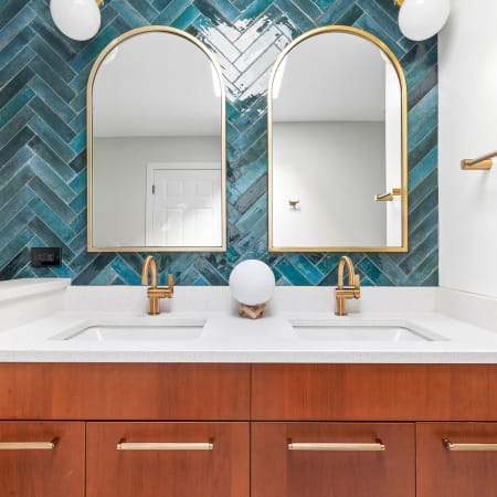 Double Sink Vanity with Gold Finishes
