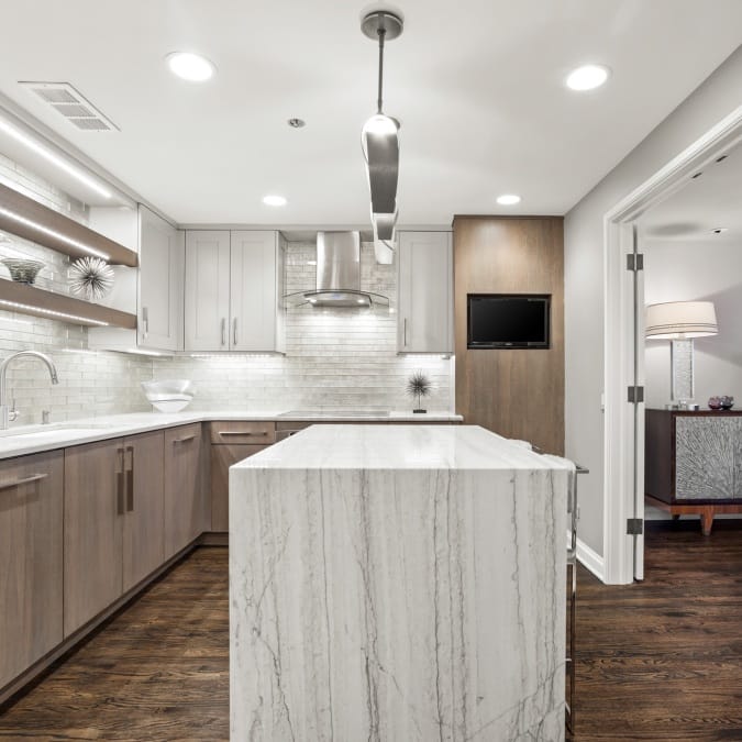 Island with Pendant Lighting Above