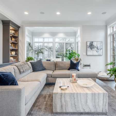 Shelving Opposite the Custom Fireplace