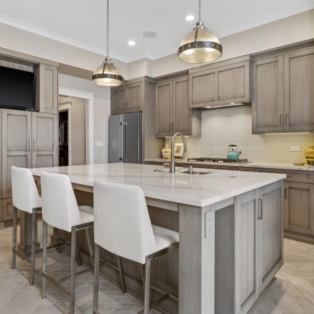 Wide View of Modern Kitchen with Quartz Countertops
