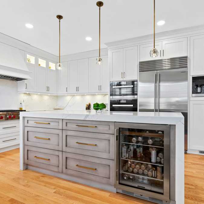 Buil-in Island storage with beverage refridgerator