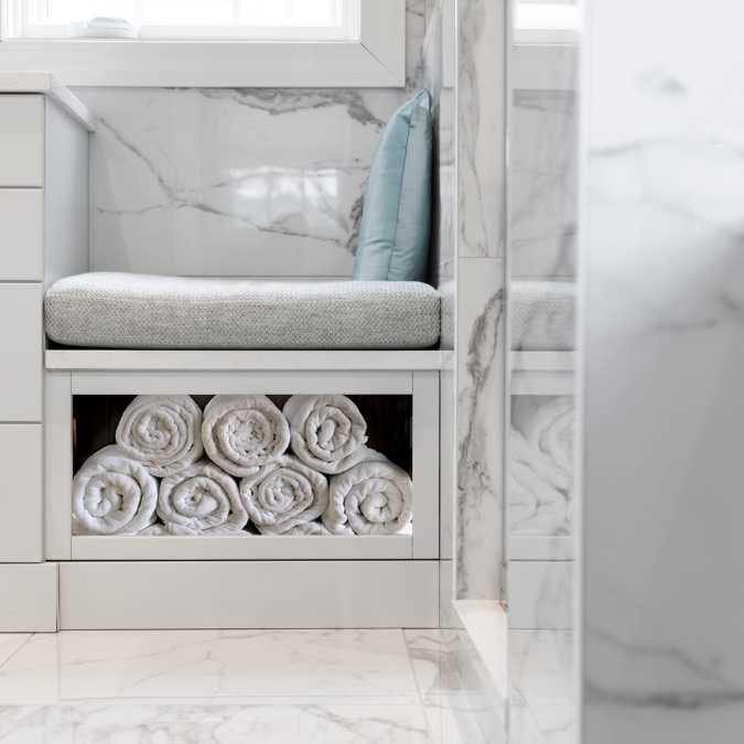 Shower Adjacent Seating with Towel Storage