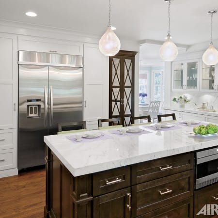 Traditional Kitchen with Quartz Countertops and Two Toned Shaker Cabinets
