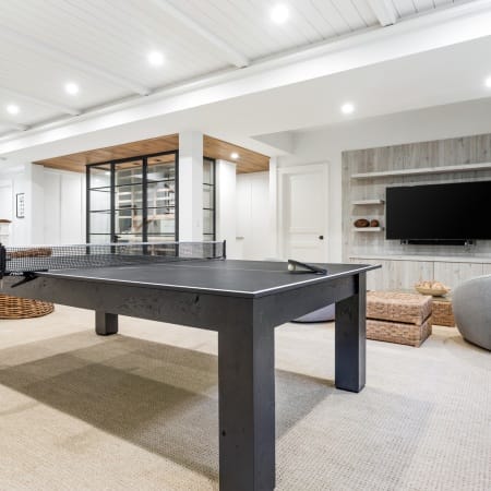 Entertainment Space with Custom Shelving and Wine Cellar