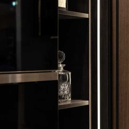 Hidden oven pocket doors with shelving