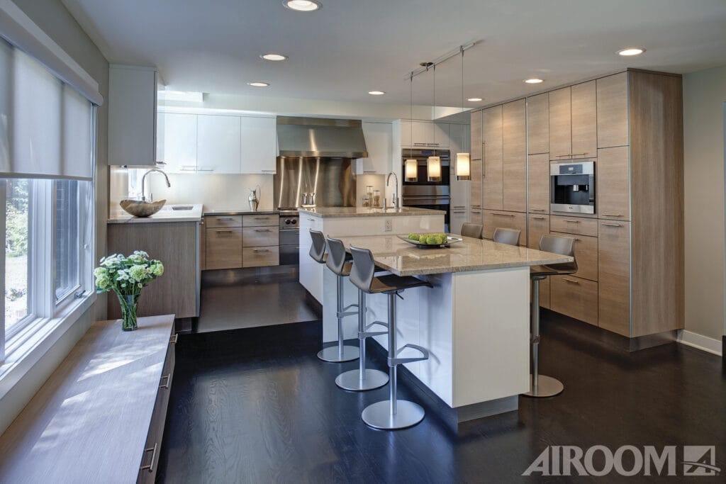 Modern kitchen with wooden cabinets